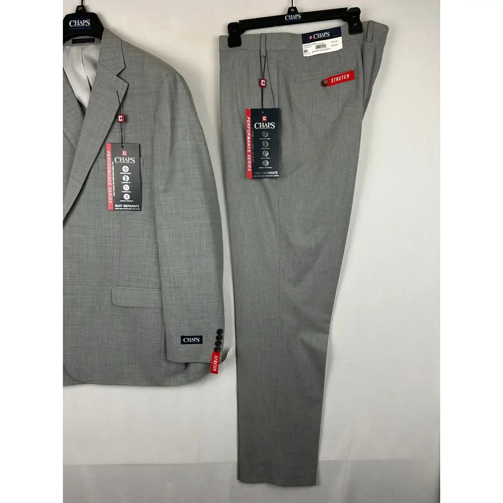 Chaps Performance Suit Wool Blend Jacket and Pants Light Grey Size 48L 38x34